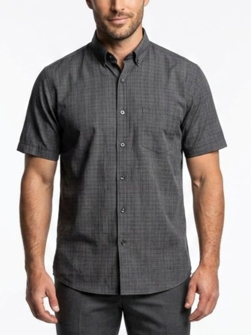 VAN HEUSEN Charcoal Crosshatch Grayscale Gorpcore Button Down Shirt Medium